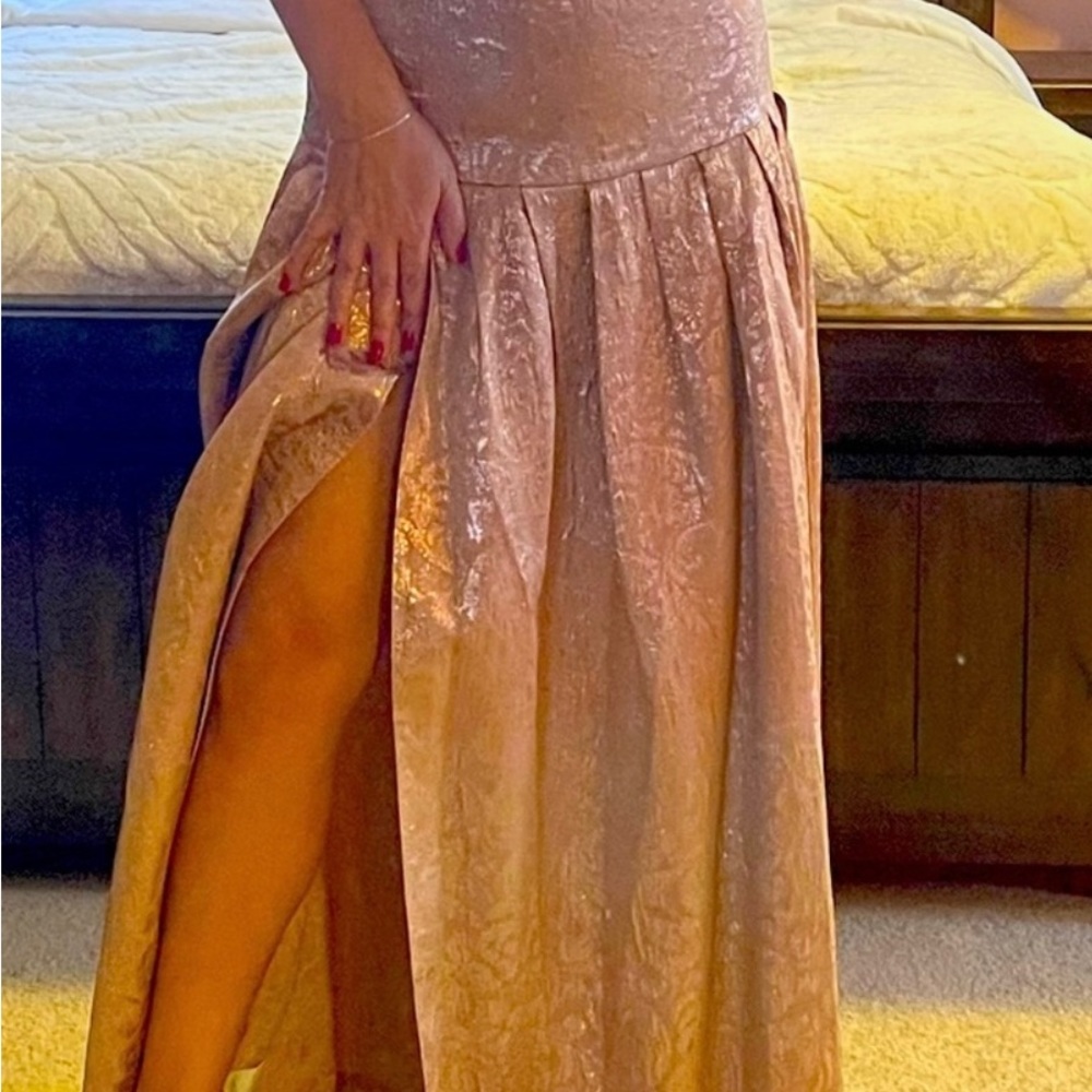 Bebe sexy long Rose metallic skirt with high slit NWT